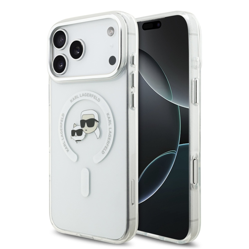 Karl Lagerfeld IML K&CH Heads Metal Frame MagSafe Zadný Kryt pre iPhone 17 Pro Max Transparent