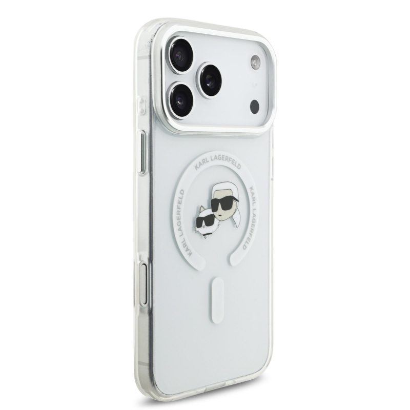 Karl Lagerfeld IML K&CH Heads Metal Frame MagSafe Zadný Kryt pre iPhone 17 Pro Max Transparent