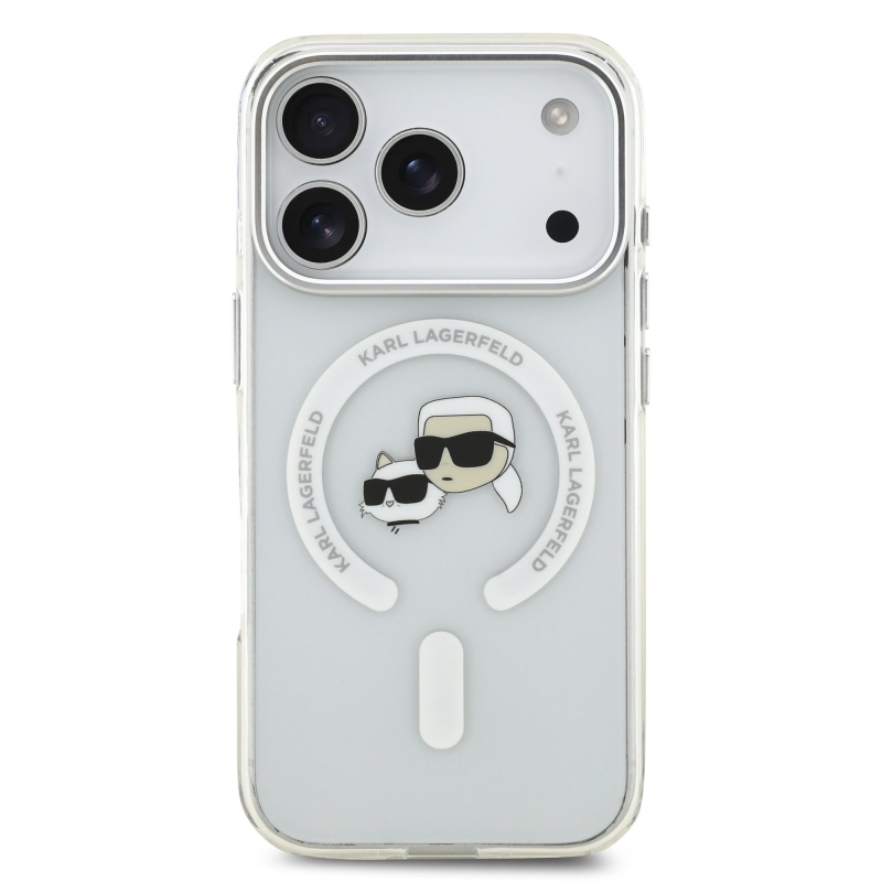 Karl Lagerfeld IML K&CH Heads Kovový rám MagSafe Zadný kryt pre iPhone 17 Pro Transparent