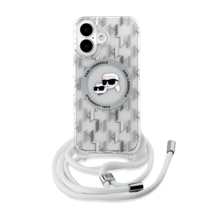 Karl Lagerfeld IML Monogram Crossbody K&CH Heads MagSafe zadný kryt pre iPhone 16 Transparent