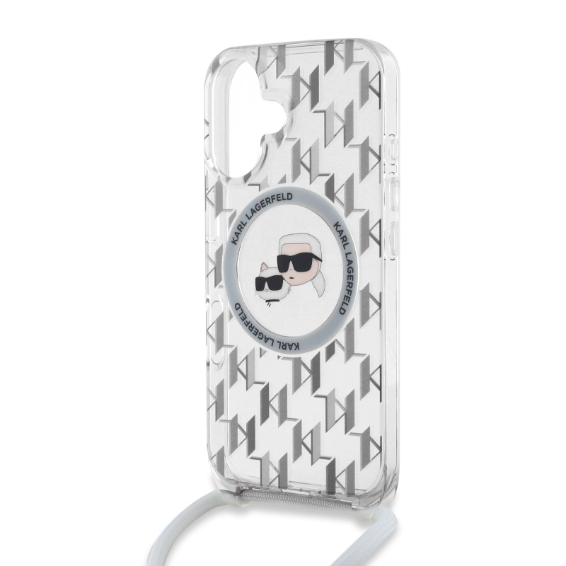 Karl Lagerfeld IML Monogram Crossbody K&CH Heads MagSafe zadný kryt pre iPhone 16 Transparent