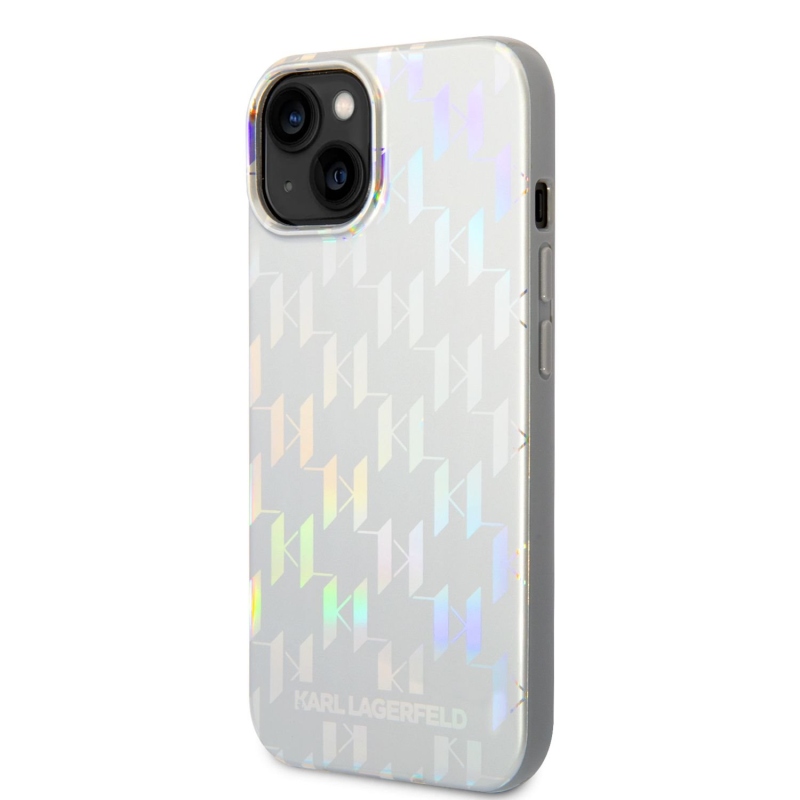 Karl Lagerfeld Iridescent Monogram zadný kryt pre iPhone 14 Plus strieborný