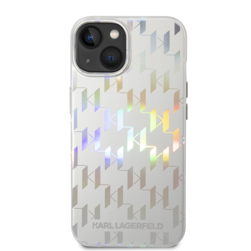 Karl Lagerfeld Iridescent Monogram zadný kryt pre iPhone 14 Plus strieborný