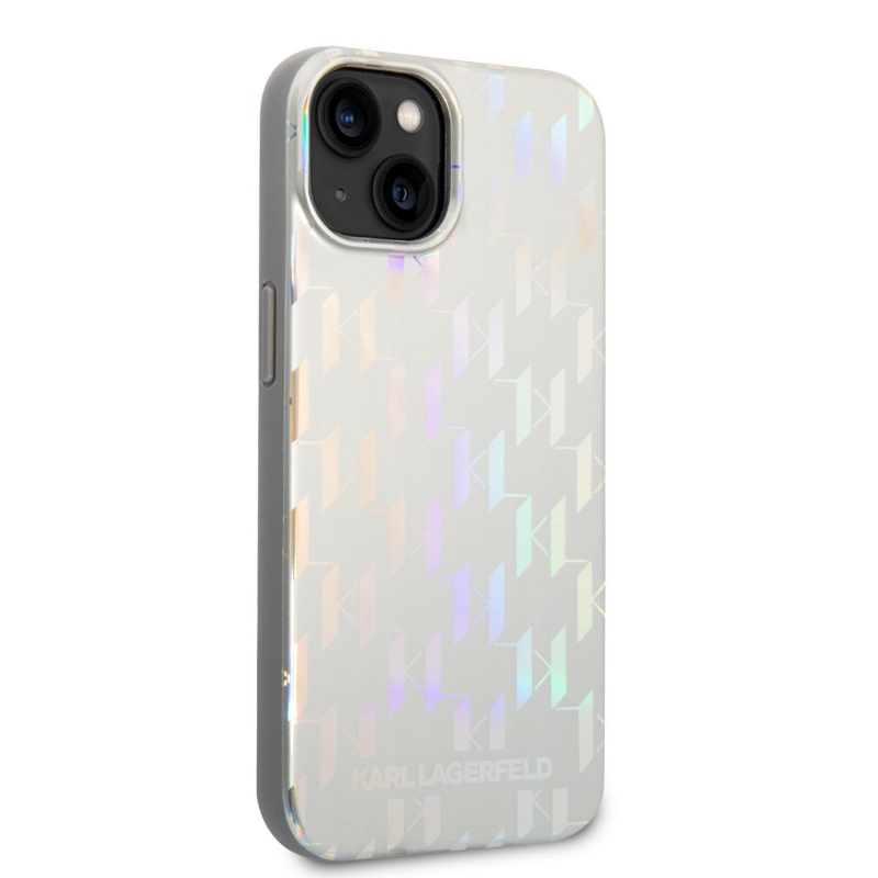 Karl Lagerfeld Iridescent Monogram zadný kryt pre iPhone 14 Plus strieborný