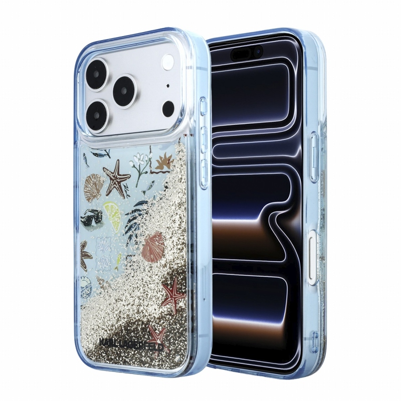Karl Lagerfeld Liquid Glitter Beach zadný kryt pre iPhone 18 Pro Max, modrý
