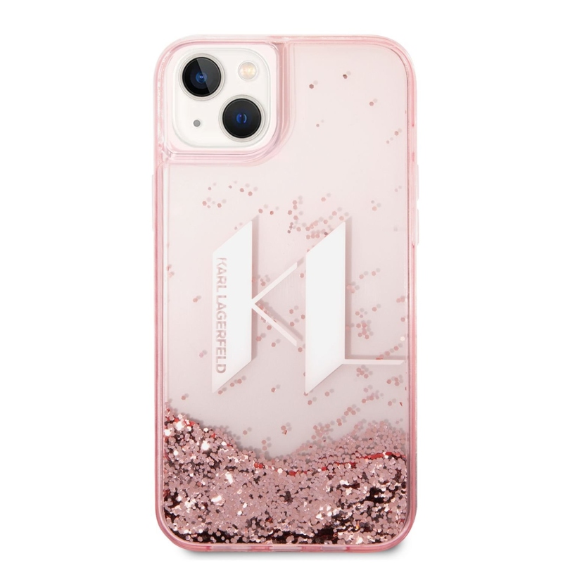 Karl Lagerfeld Liquid Glitter Big KL Logo zadný kryt pre iPhone 14 Plus ružový