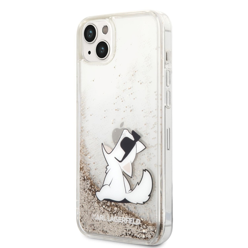 Karl Lagerfeld Liquid Glitter Choupette Eat zadný kryt pre iPhone 14 Plus zlatý