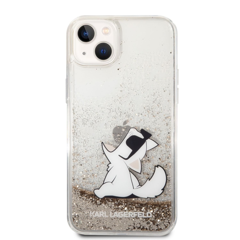 Karl Lagerfeld Liquid Glitter Choupette Eat zadný kryt pre iPhone 14 Plus zlatý