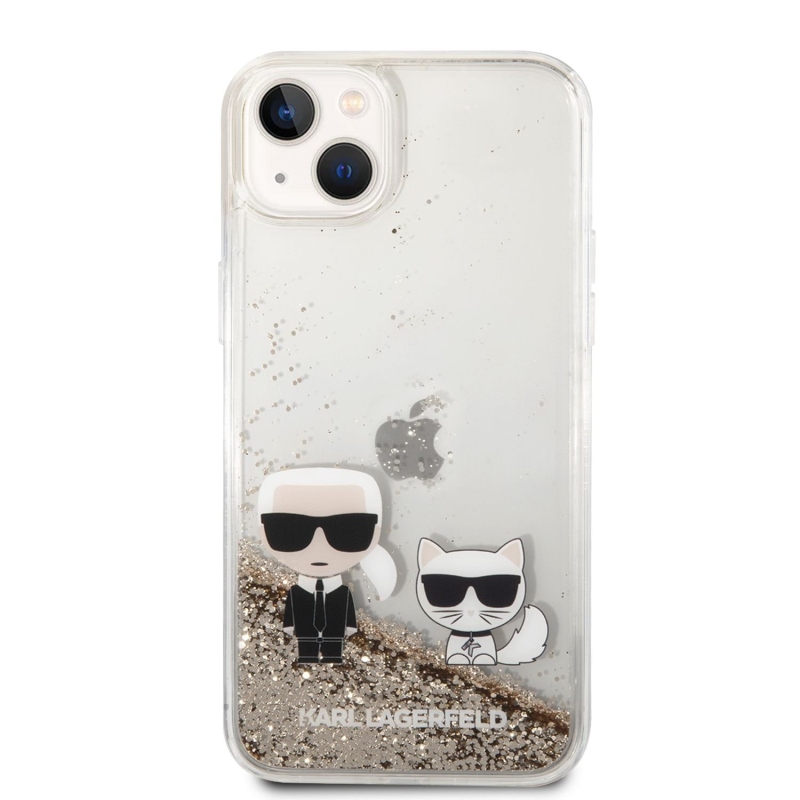 Karl Lagerfeld Liquid Glitter Karl and Choupette zadný kryt pre iPhone 14 Plus zlatý