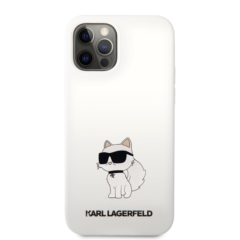 Karl Lagerfeld Liquid silikónový Choupette NFT zadný kryt pre iPhone 12/12 Pre biely
