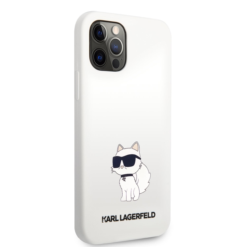 Karl Lagerfeld Liquid silikónový Choupette NFT zadný kryt pre iPhone 12/12 Pre biely