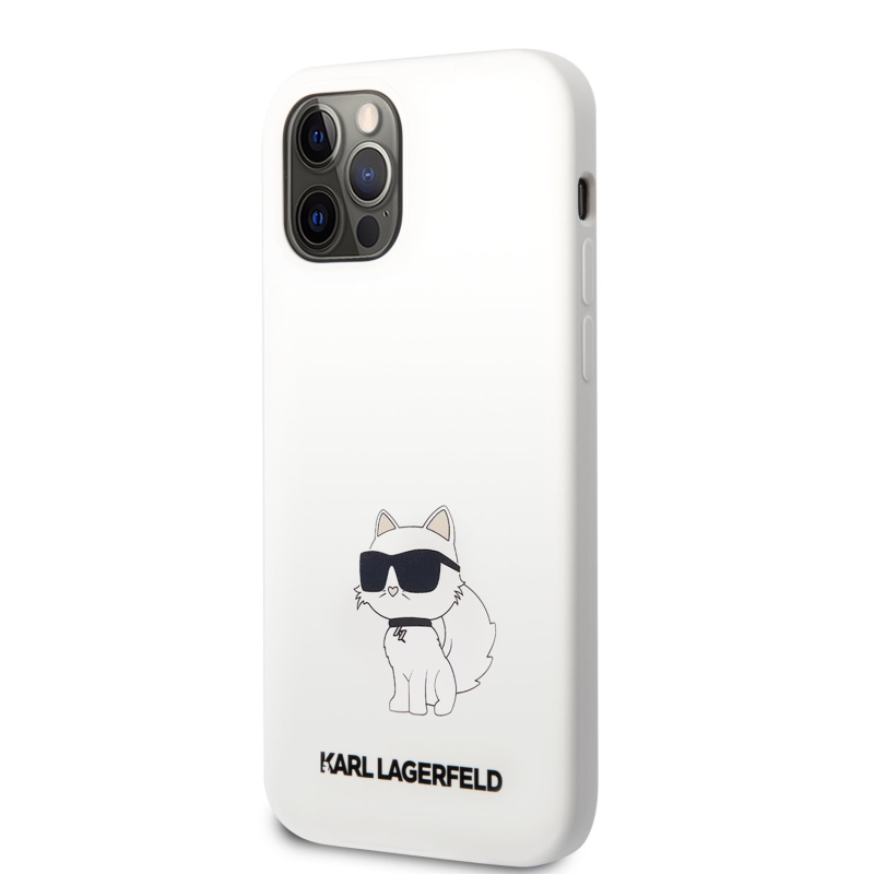 Karl Lagerfeld Liquid silikónový Choupette NFT zadný kryt pre iPhone 12/12 Pre biely