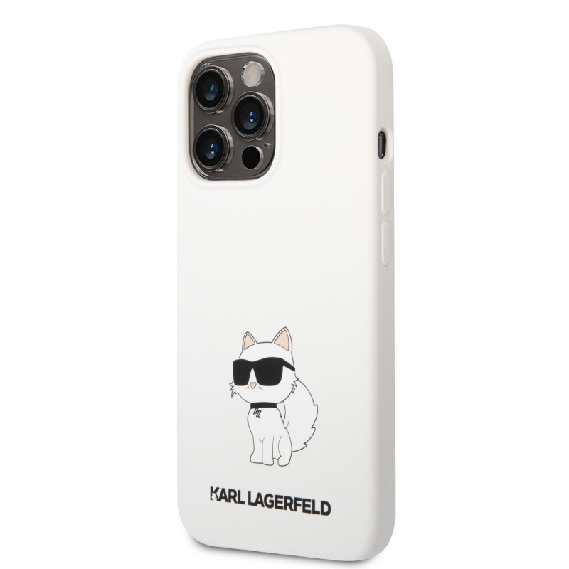 Karl Lagerfeld Liquid silikónový Choupette NFT zadný kryt pre iPhone 13 Pro Max biely