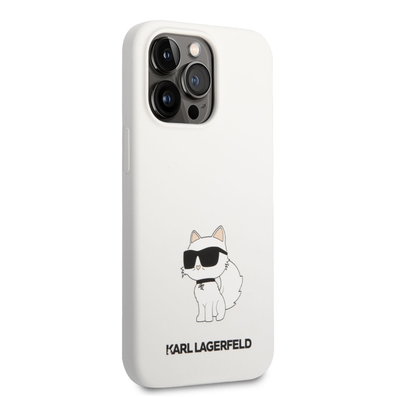 Karl Lagerfeld Liquid silikónový Choupette NFT zadný kryt pre iPhone 13 Pro biely