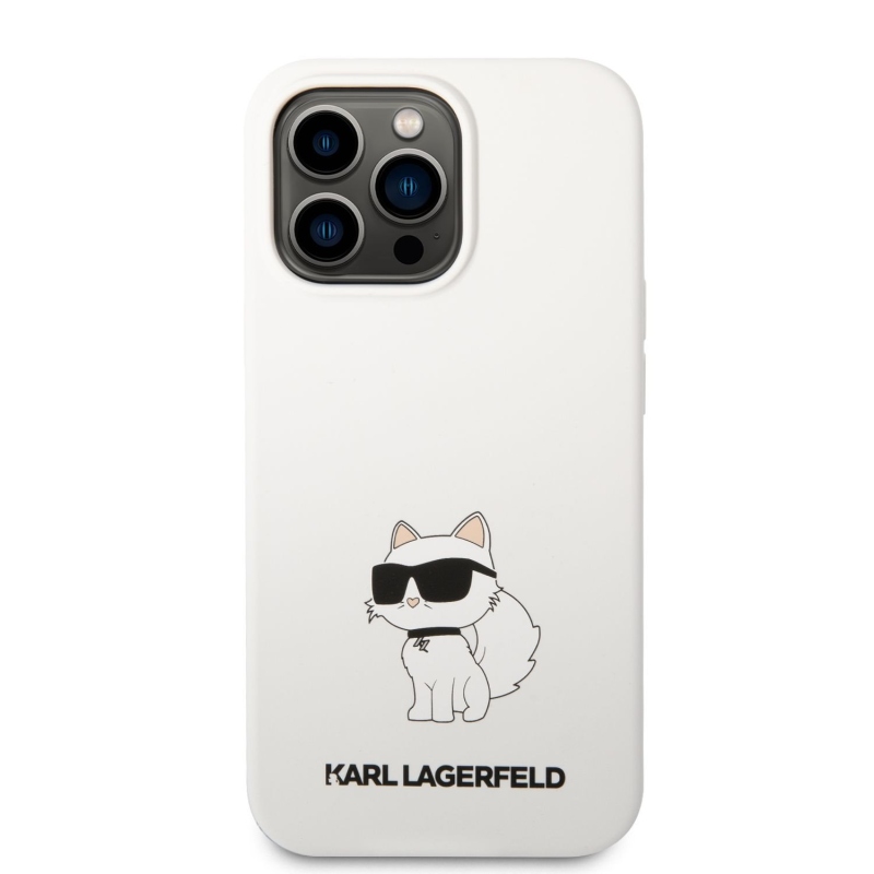 Karl Lagerfeld Liquid silikónový Choupette NFT zadný kryt pre iPhone 13 Pro biely