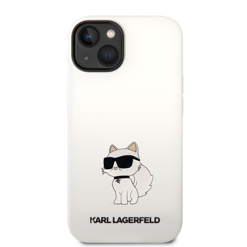 Karl Lagerfeld Liquid silikónový Choupette NFT zadný kryt pre iPhone 14 Plus biely