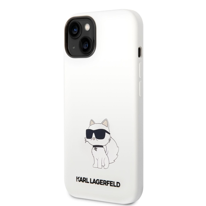 Karl Lagerfeld Liquid silikónový Choupette NFT zadný kryt pre iPhone 14 Plus biely