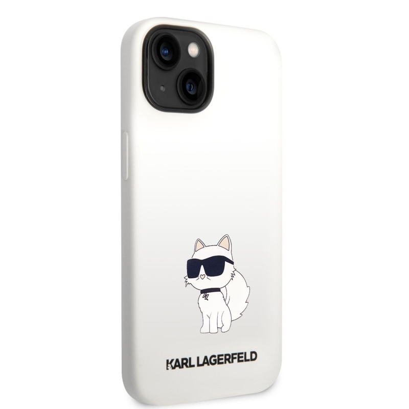 Karl Lagerfeld Liquid silikónový Choupette NFT zadný kryt pre iPhone 14 Plus biely