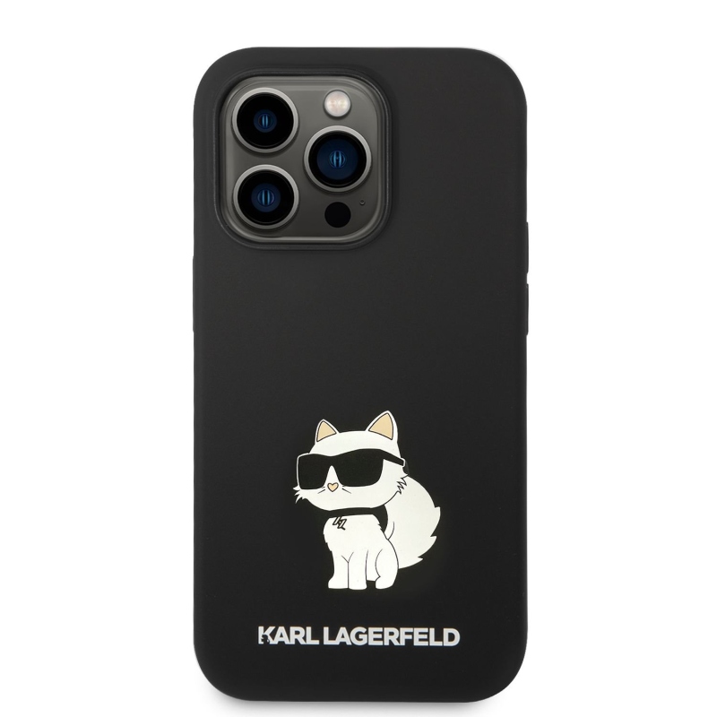 Karl Lagerfeld Liquid silikónový Choupette NFT zadný kryt pre iPhone 14 Pro Max čierny