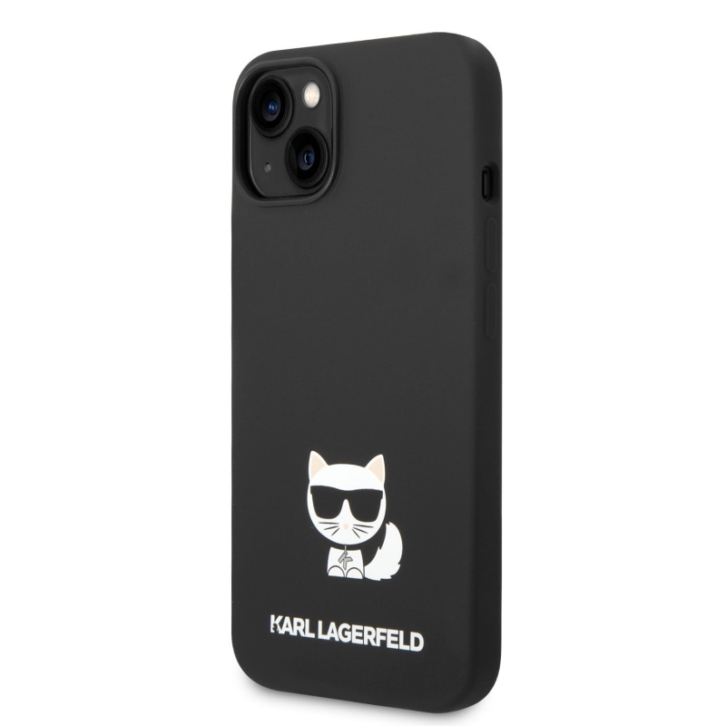 Karl Lagerfeld Liquid silikónový Choupette zadný kryt pre iPhone 14 Plus čierny