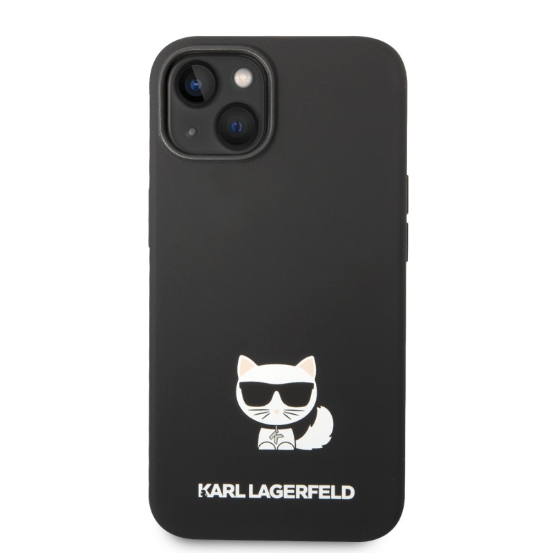 Karl Lagerfeld Liquid silikónový Choupette zadný kryt pre iPhone 14 Plus čierny