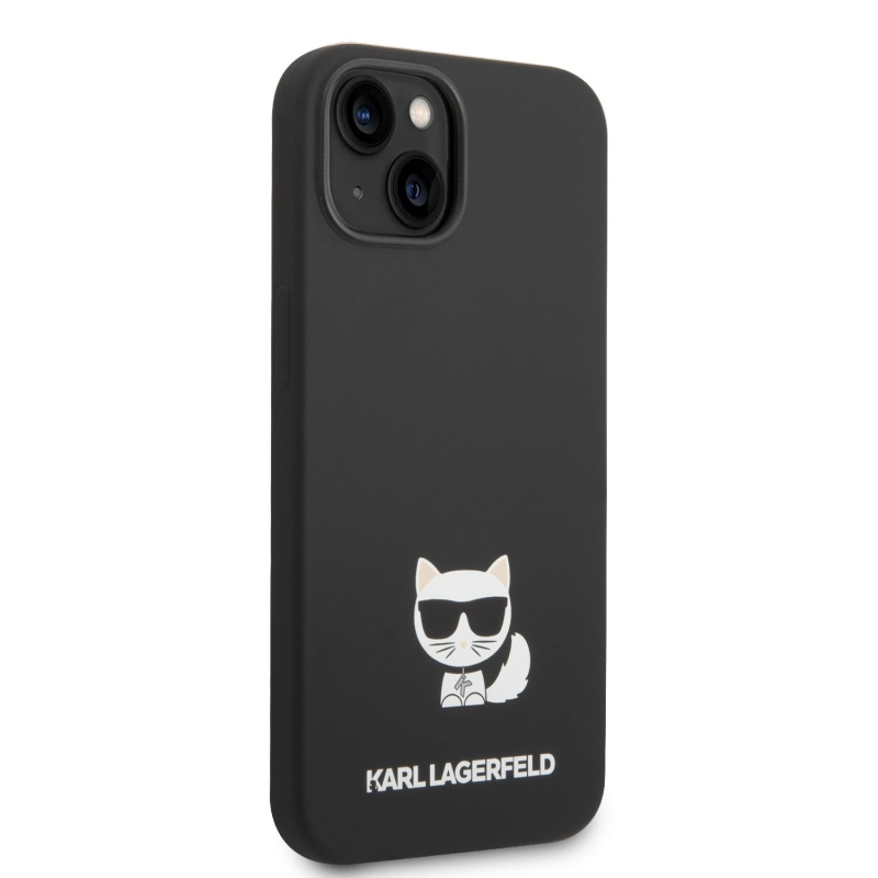 Karl Lagerfeld Liquid silikónový Choupette zadný kryt pre iPhone 14 Plus čierny