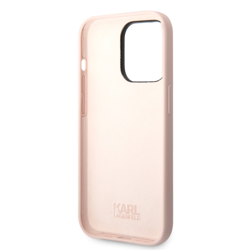 Karl Lagerfeld Liquid silikónový Chúpette zadný kryt pre iPhone 14 Pro Max ružový