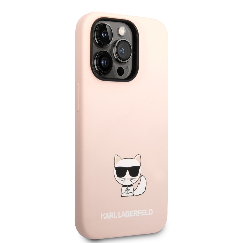 Karl Lagerfeld Liquid silikónový Chúpette zadný kryt pre iPhone 14 Pro Max ružový