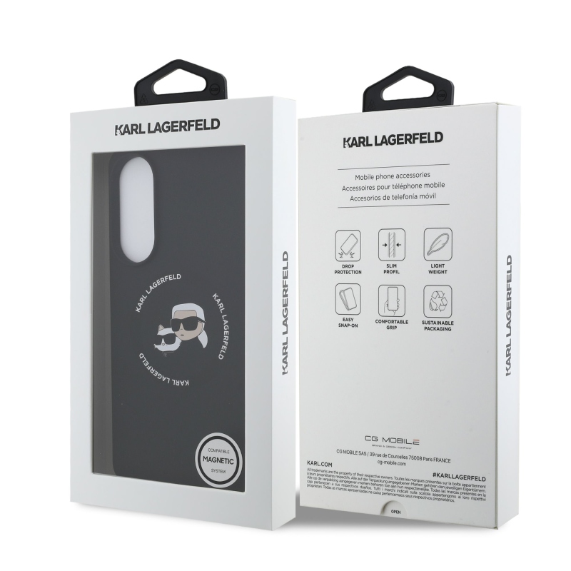 Karl Lagerfeld Liquid Silicone Double Heads MagSafe zadný kryt pre Samsung Galaxy S25 Edge Black