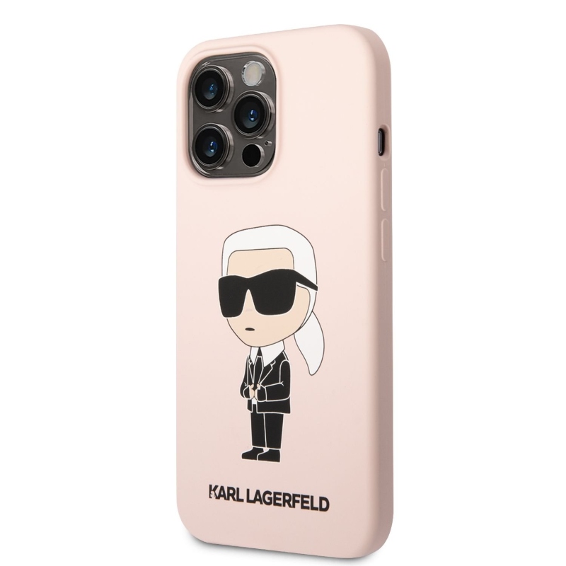 Karl Lagerfeld Liquid silikónový Ikonik NFT zadný kryt pre iPhone 13 Pro ružový