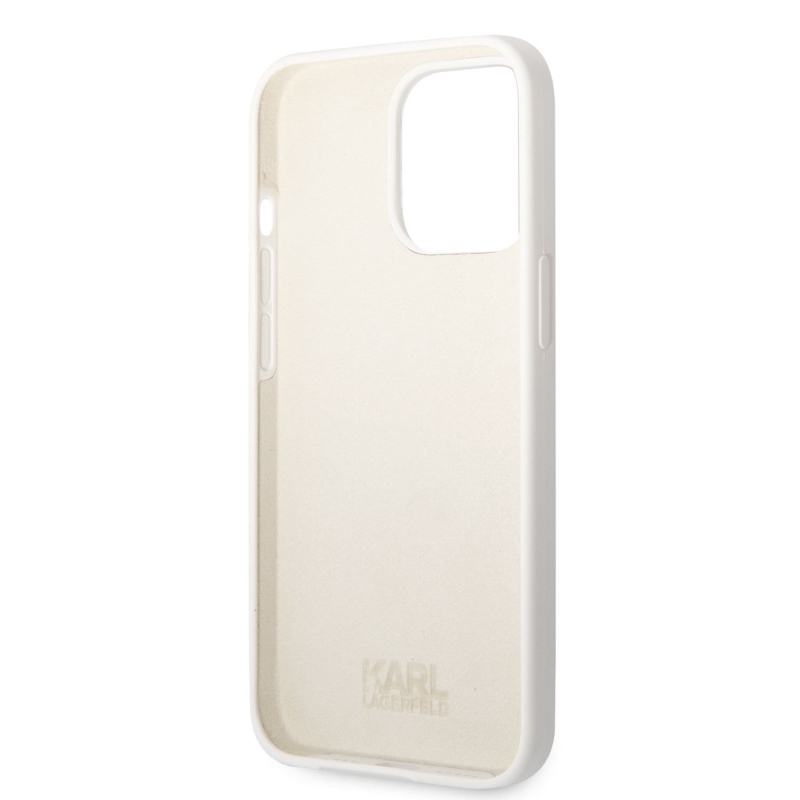 Karl Lagerfeld Liquid silikónový Ikonik NFT zadný kryt pre iPhone 13 Pro biely