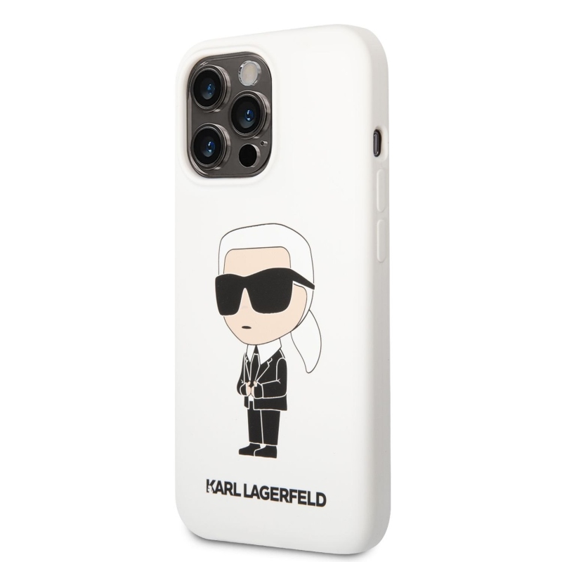 Karl Lagerfeld Liquid silikónový Ikonik NFT zadný kryt pre iPhone 13 Pro biely