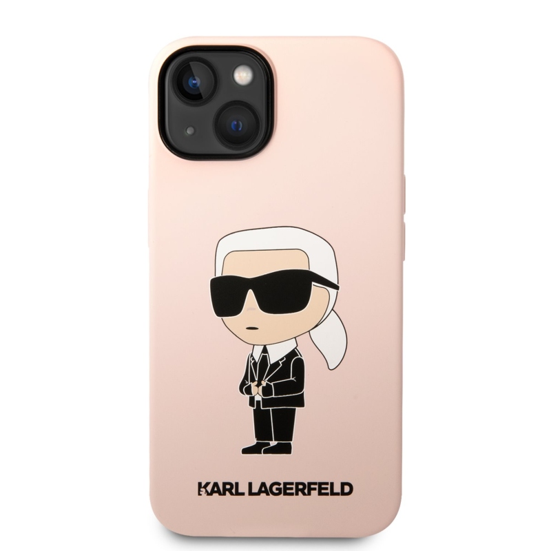 Karl Lagerfeld Liquid silikónový Ikonik NFT zadný kryt pre iPhone 14 Plus ružový