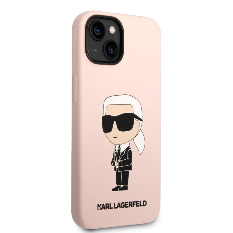 Karl Lagerfeld Liquid silikónový Ikonik NFT zadný kryt pre iPhone 14 Plus ružový