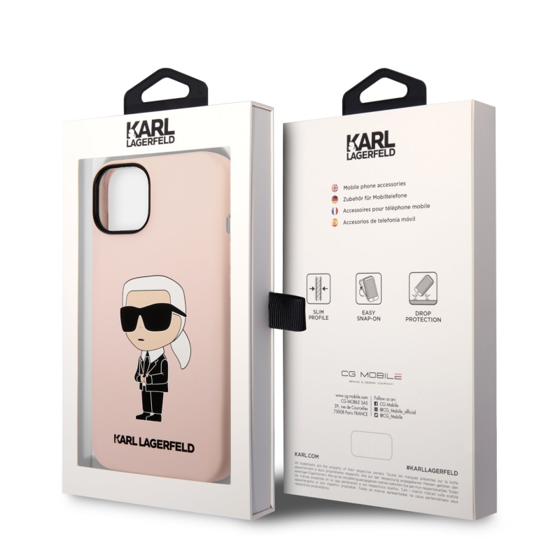 Karl Lagerfeld Liquid silikónový Ikonik NFT zadný kryt pre iPhone 14 Plus ružový