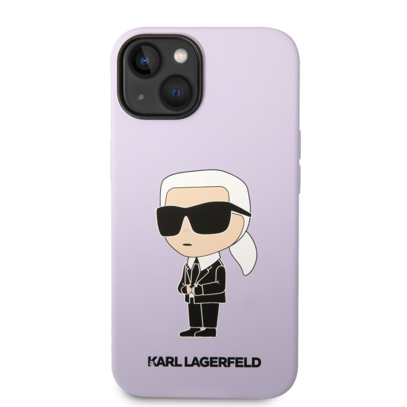 Karl Lagerfeld Liquid silikónový Ikonik NFT zadný kryt pre iPhone 14 Plus fialový