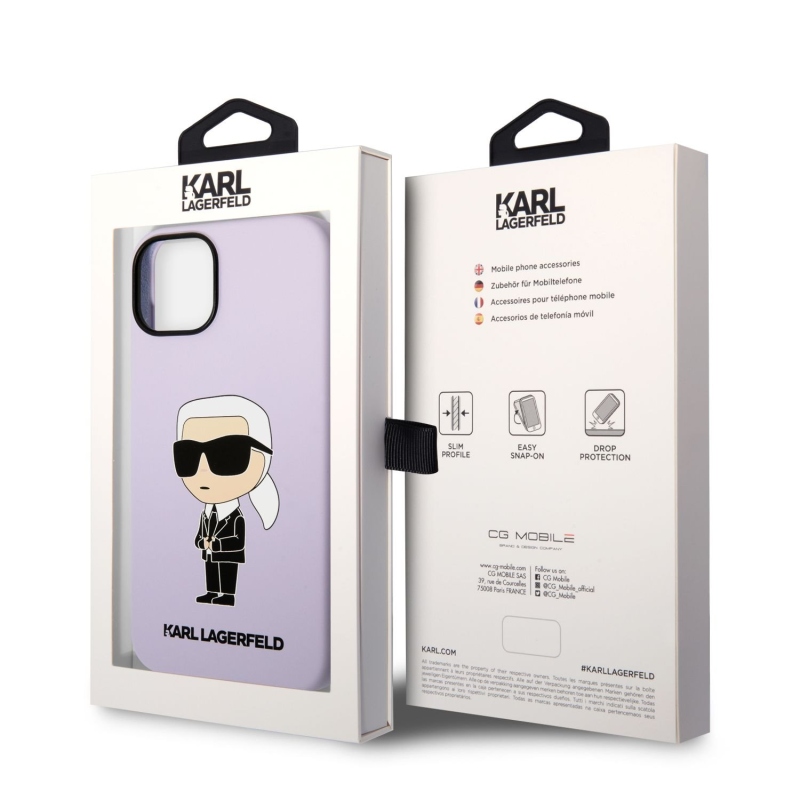 Karl Lagerfeld Liquid silikónový Ikonik NFT zadný kryt pre iPhone 14 Plus fialový