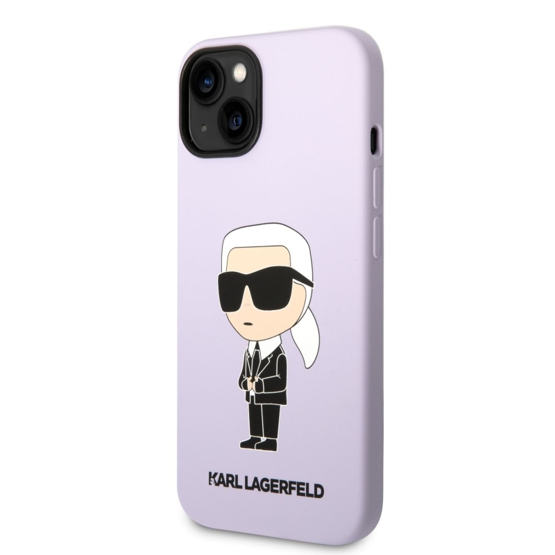 Karl Lagerfeld Liquid silikónový Ikonik NFT zadný kryt pre iPhone 14 Plus fialový