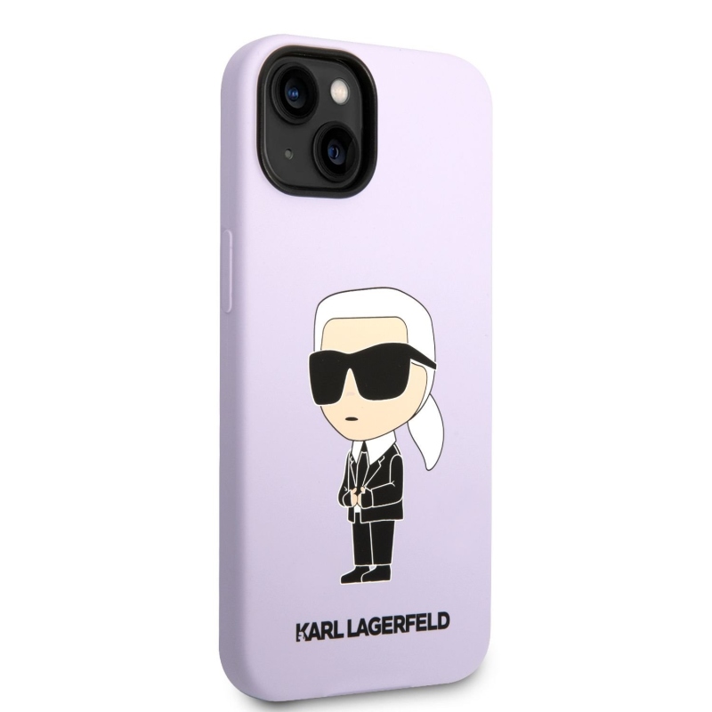 Karl Lagerfeld Liquid silikónový Ikonik NFT zadný kryt pre iPhone 14 Plus fialový