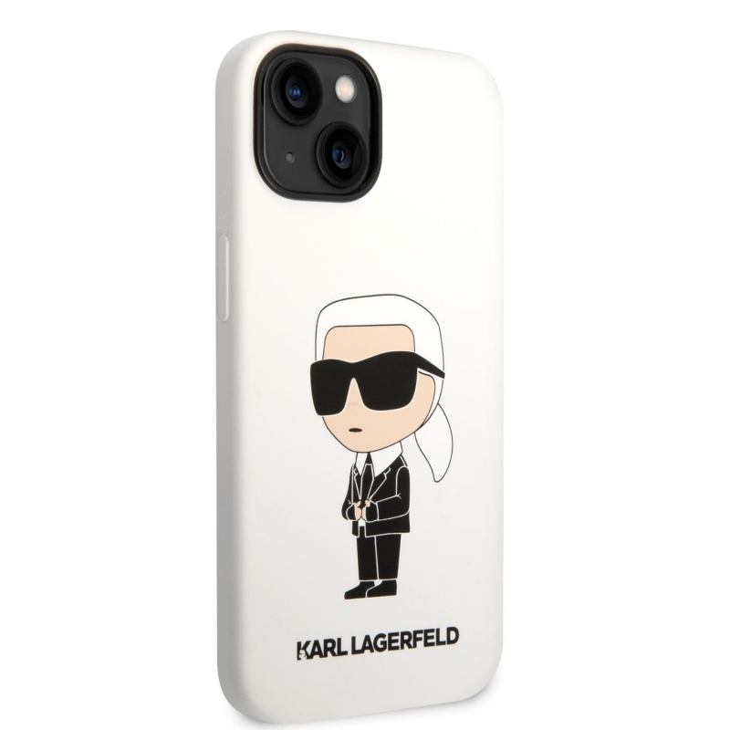 Karl Lagerfeld Liquid silikónový Ikonik NFT zadný kryt pre iPhone 14 Plus biely