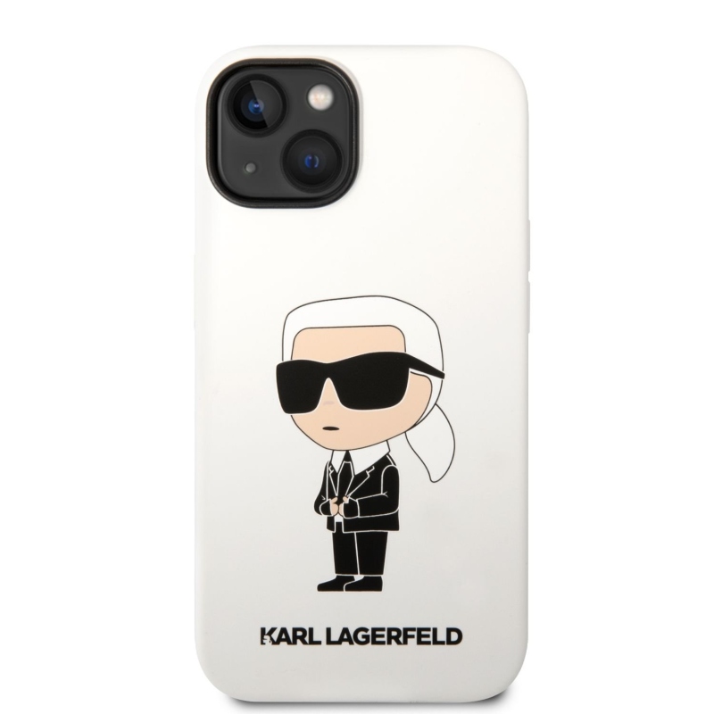 Karl Lagerfeld Liquid silikónový Ikonik NFT zadný kryt pre iPhone 14 Plus biely