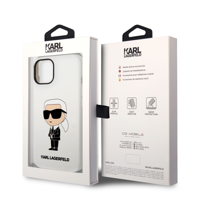 Karl Lagerfeld Liquid silikónový Ikonik NFT zadný kryt pre iPhone 14 Plus biely