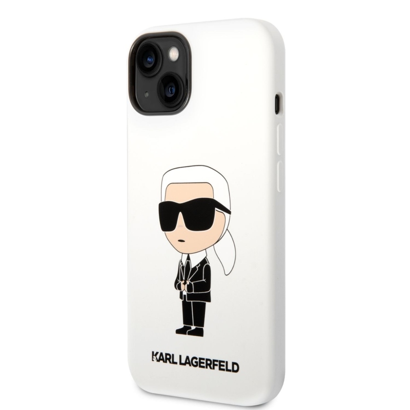 Karl Lagerfeld Liquid silikónový Ikonik NFT zadný kryt pre iPhone 14 Plus biely