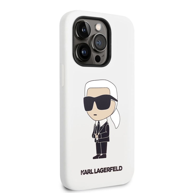 Karl Lagerfeld Liquid silikónový Ikonik NFT zadný kryt pre iPhone 14 Pro biely