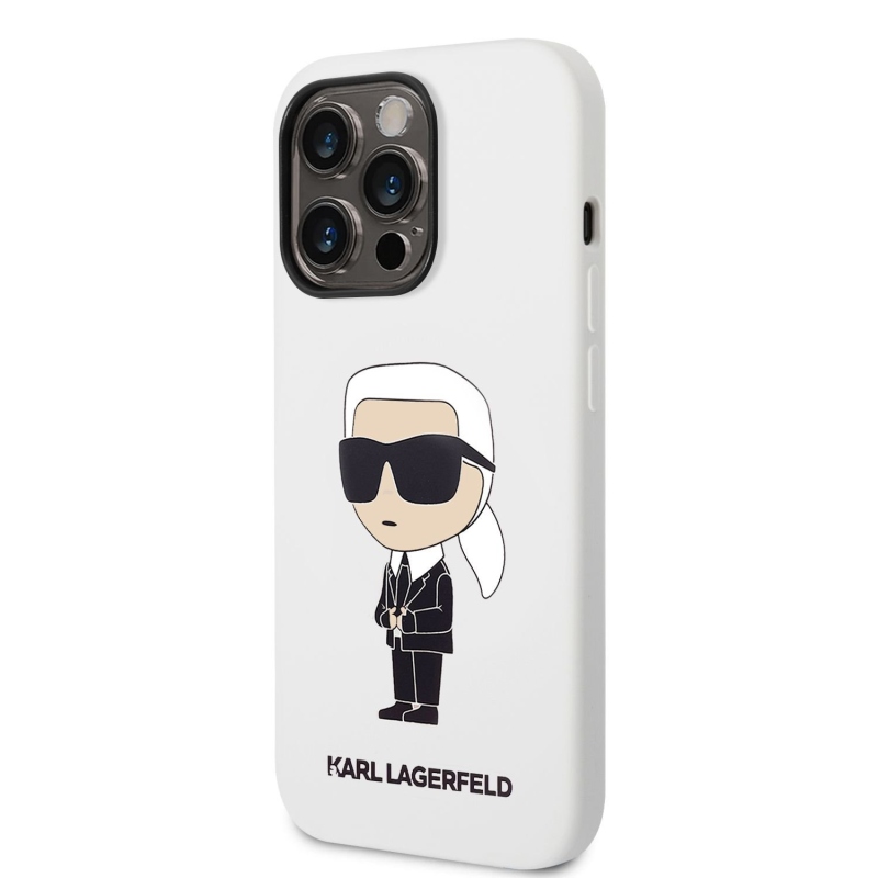 Karl Lagerfeld Liquid silikónový Ikonik NFT zadný kryt pre iPhone 14 Pro biely