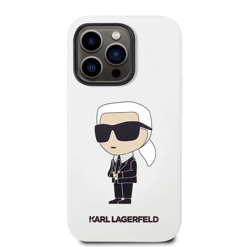 Karl Lagerfeld Liquid silikónový Ikonik NFT zadný kryt pre iPhone 14 Pro biely