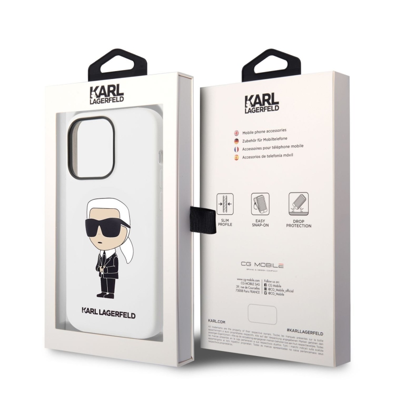 Karl Lagerfeld Liquid silikónový Ikonik NFT zadný kryt pre iPhone 14 Pro biely