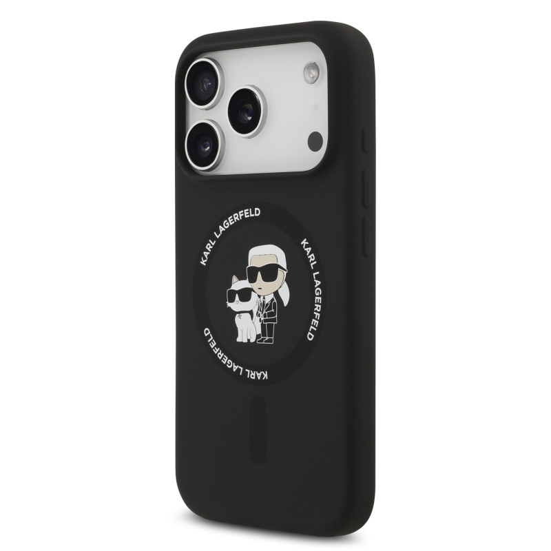 Karl Lagerfeld Liquid Silicone Karl and Choupette MagSafe Zadný Kryt pre iPhone 17 Pro Max Black