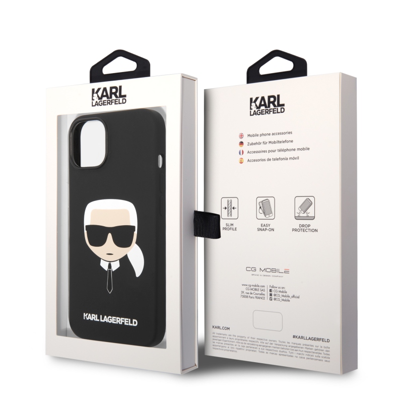 Karl Lagerfeld Liquid silikónový Karl Head zadný kryt pre iPhone 14 Plus čierny