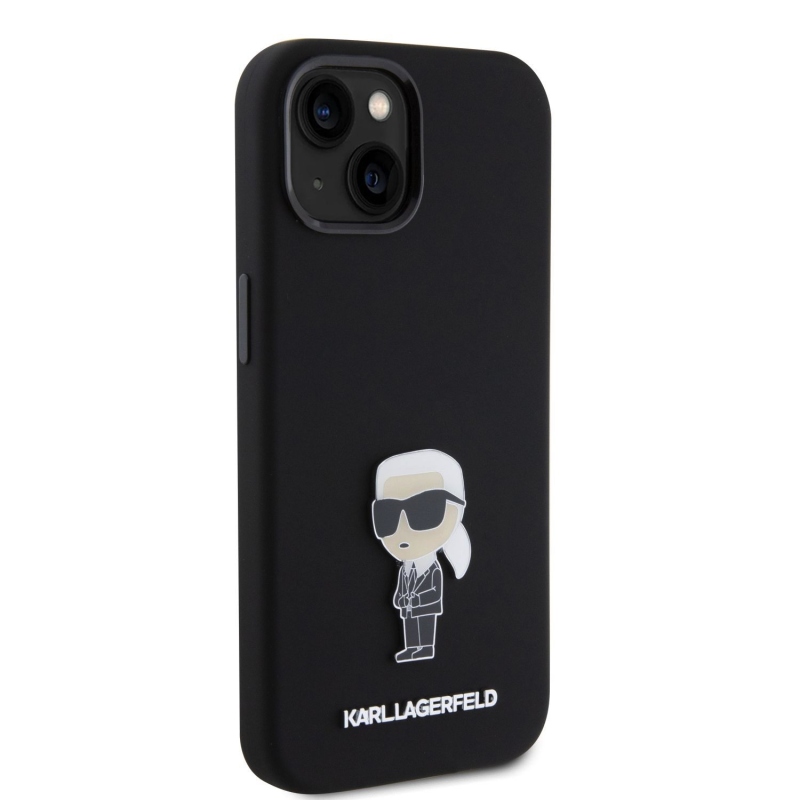 Karl Lagerfeld Liquid Silicone Metal Ikonik Zadný Kryt pre iPhone 15 Black